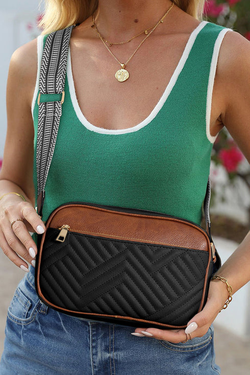 Quilted Faux Leather Chain Strap Rectangular Crossbody Bag