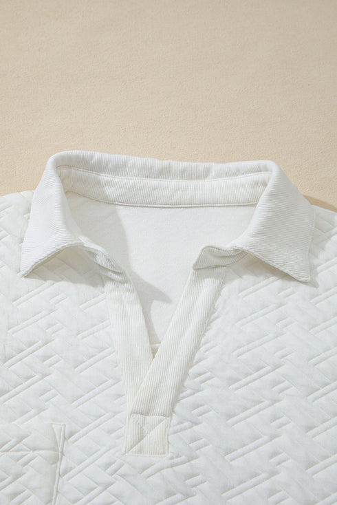 Quilted Geometric Texture Collared Long Sleeve Pullover