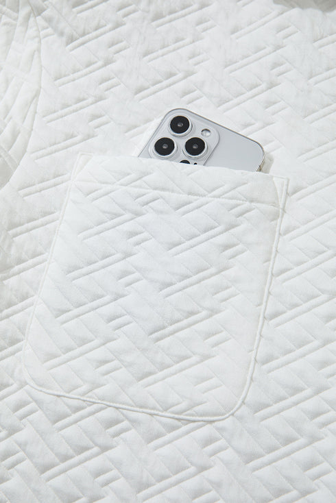 Quilted Geometric Texture Collared Long Sleeve Pullover