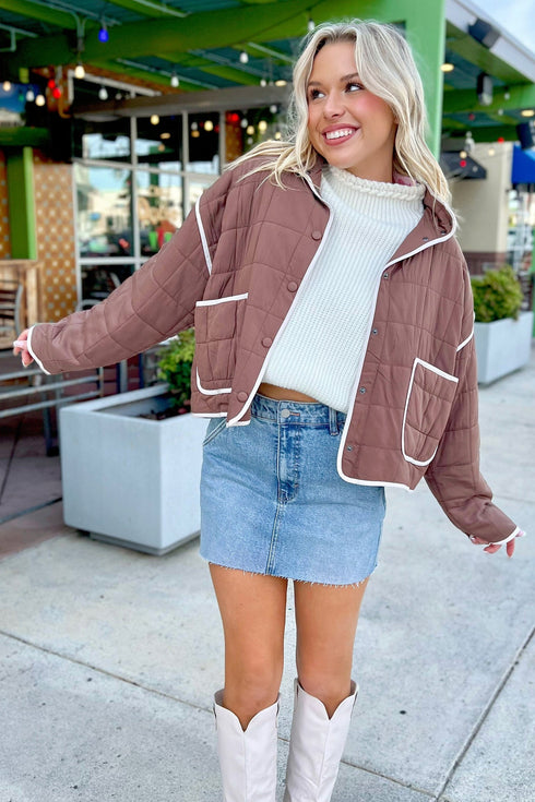 Quilted Metal Button Trim Detail Pocket Jacket