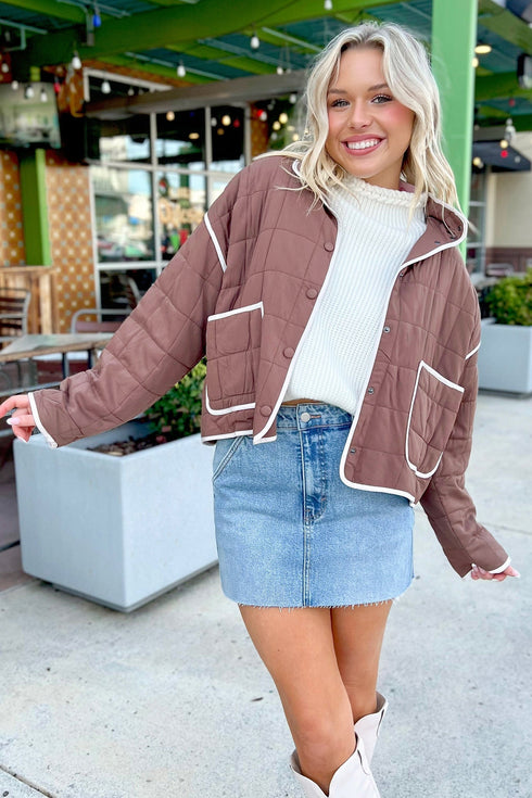 Quilted Metal Button Trim Detail Pocket Jacket