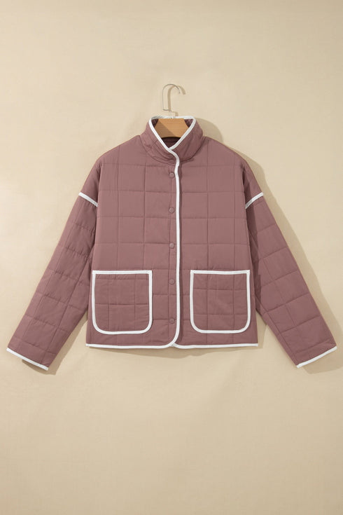 Quilted Metal Button Trim Detail Pocket Jacket