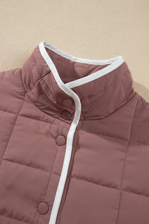 Quilted Metal Button Trim Detail Pocket Jacket