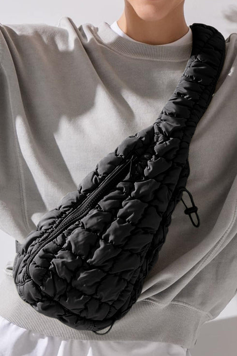 Quilted Nylon Drawstring Knot Strap Sling Bag