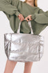 Quilted Nylon Puffer Shoulder Tote With Zipper Closure