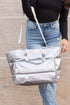 Quilted Nylon Puffer Shoulder Tote With Zipper Closure