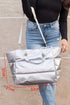 Quilted Nylon Puffer Shoulder Tote With Zipper Closure