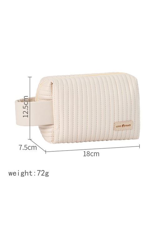 Quilted PU Leather Round Zip Handle Makeup Bag