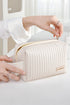 Quilted PU Leather Round Zip Handle Makeup Bag