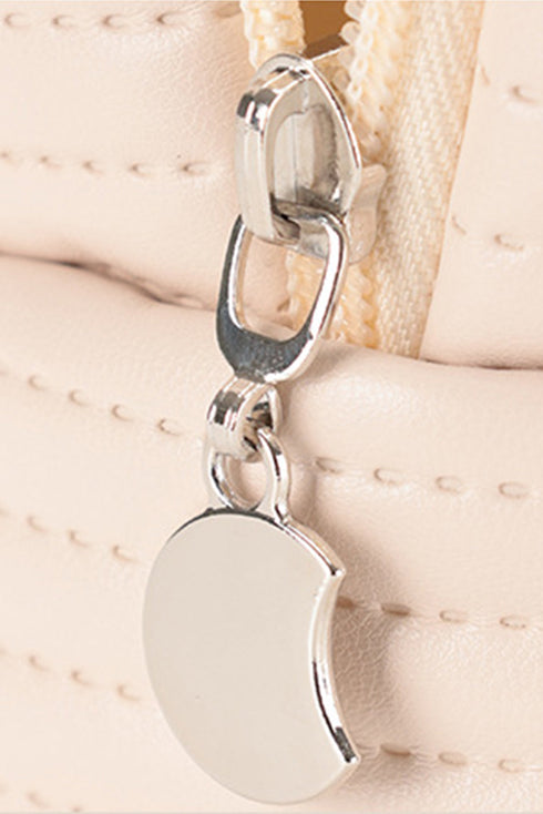 Quilted PU Leather Round Zip Handle Makeup Bag