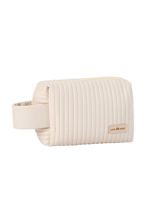 Quilted PU Leather Round Zip Handle Makeup Bag