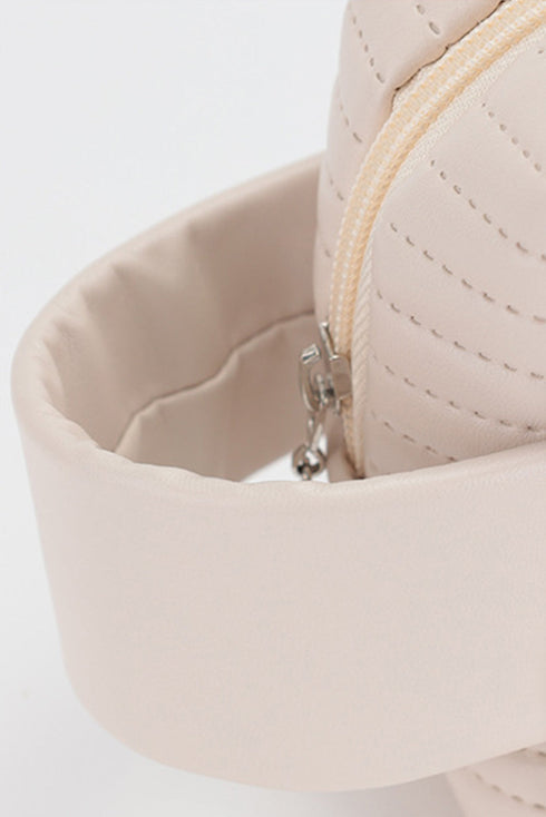 Quilted PU Leather Round Zip Handle Makeup Bag
