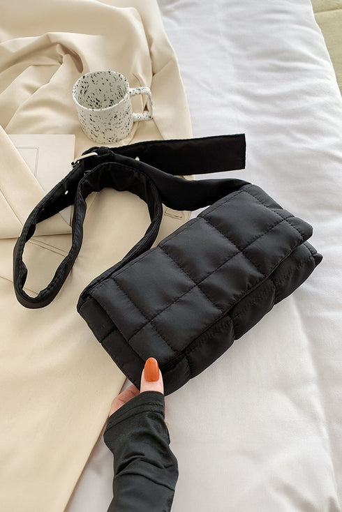 Quilted Puffer Adjustable Wide Strap Crossbody Bag