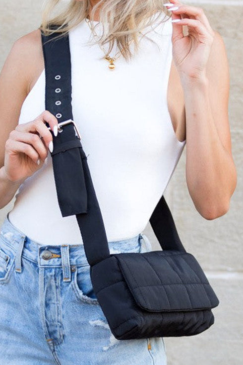 Quilted Puffer Adjustable Wide Strap Crossbody Bag