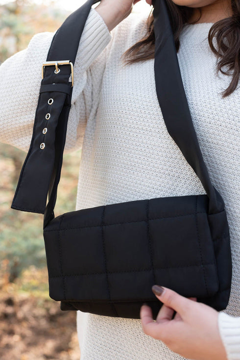 Quilted Puffer Adjustable Wide Strap Crossbody Bag
