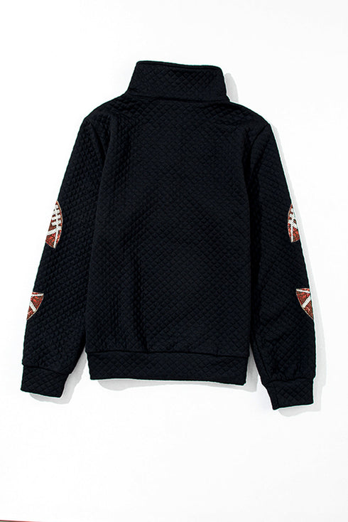Quilted Shimmer Football Graphic Long Sleeve Quarter Zip Pullover