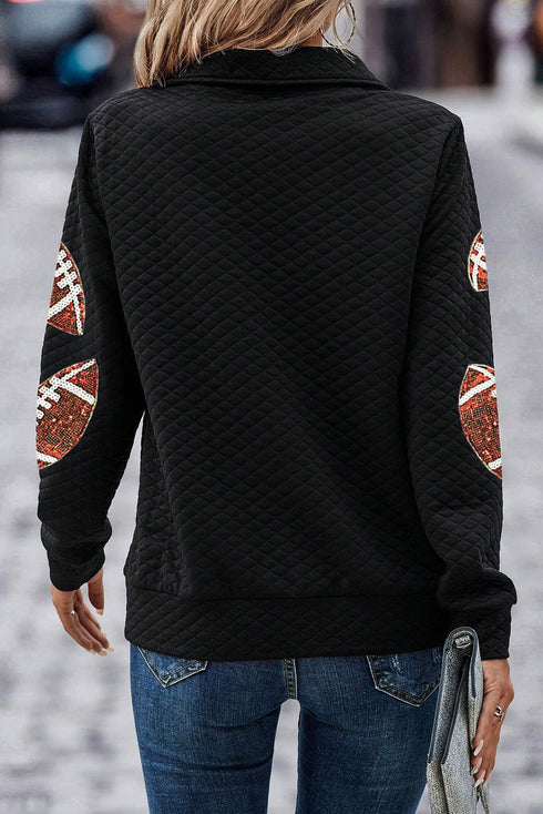 Quilted Shimmer Football Graphic Long Sleeve Quarter Zip Pullover