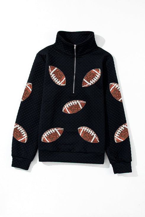 Quilted Shimmer Football Graphic Long Sleeve Quarter Zip Pullover