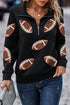 Quilted Shimmer Football Graphic Long Sleeve Quarter Zip Pullover