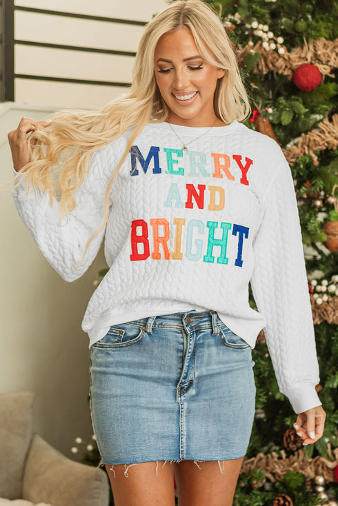 Quilted Texture Letter Pattern Crewneck Long Sleeve Sweatshirt