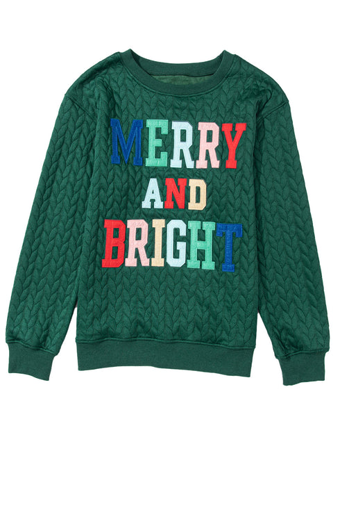 Quilted Texture Letter Pattern Crewneck Long Sleeve Sweatshirt