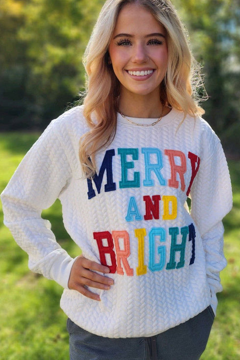 Quilted Texture Letter Pattern Crewneck Long Sleeve Sweatshirt