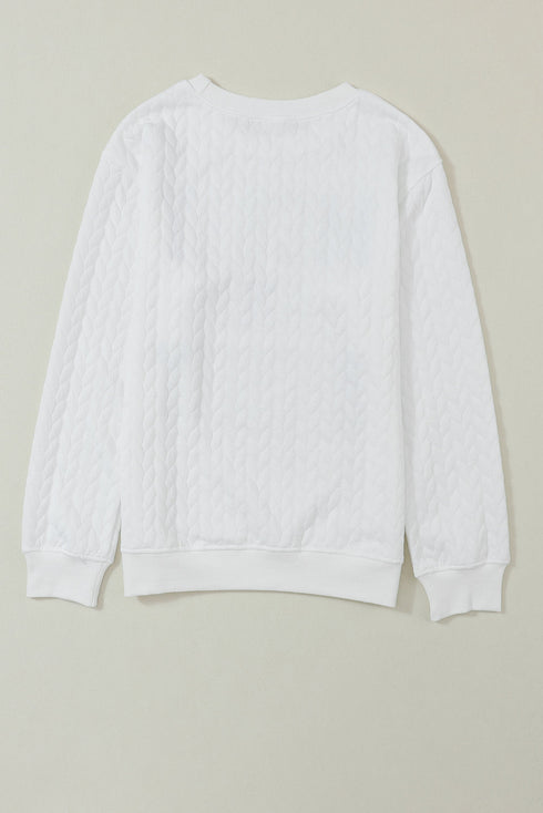 Quilted Texture Letter Pattern Crewneck Long Sleeve Sweatshirt