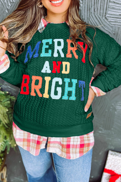 Quilted Texture Letter Pattern Crewneck Long Sleeve Sweatshirt