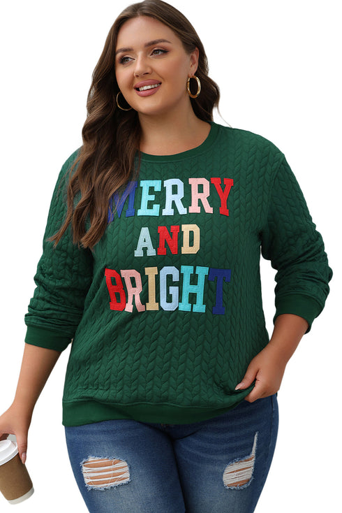 Quilted Texture Letter Pattern Crewneck Long Sleeve Sweatshirt