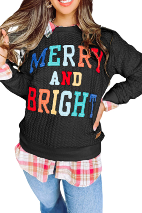 Quilted Texture Letter Pattern Crewneck Long Sleeve Sweatshirt