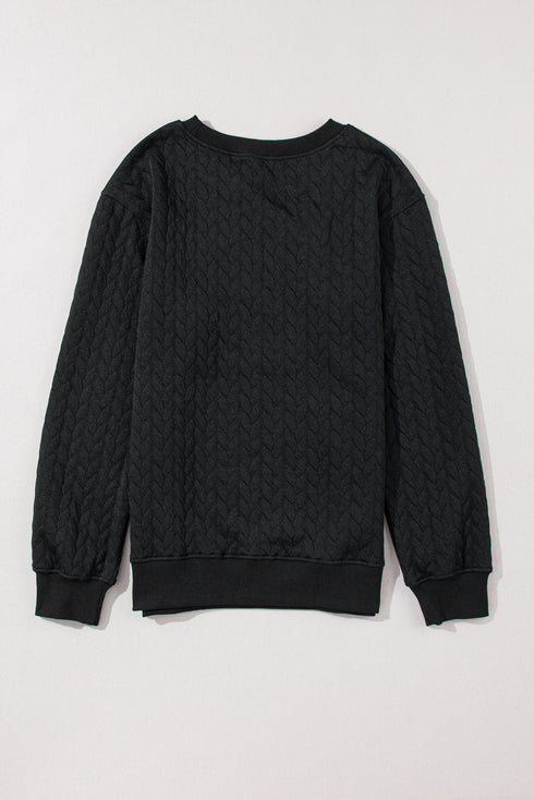 Quilted Texture Letter Pattern Crewneck Long Sleeve Sweatshirt