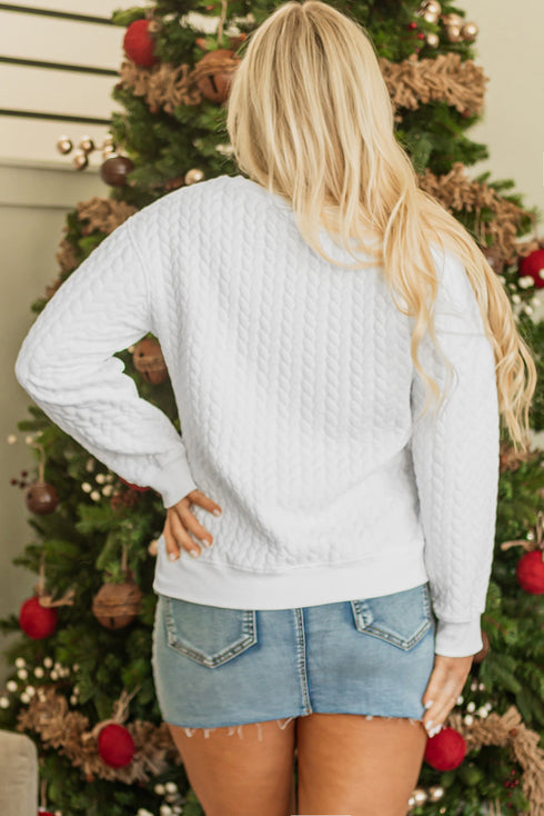 Quilted Texture Letter Pattern Crewneck Long Sleeve Sweatshirt