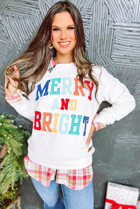 Quilted Texture Letter Pattern Crewneck Long Sleeve Sweatshirt