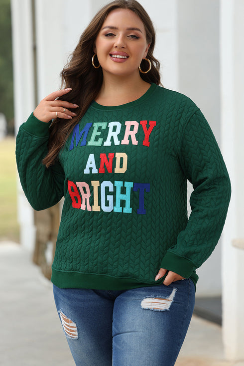 Quilted Texture Letter Pattern Crewneck Long Sleeve Sweatshirt