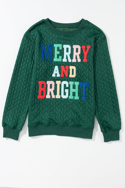 Quilted Texture Letter Pattern Crewneck Long Sleeve Sweatshirt