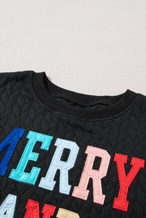 Quilted Texture Letter Pattern Crewneck Long Sleeve Sweatshirt