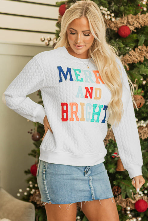 Quilted Texture Letter Pattern Crewneck Long Sleeve Sweatshirt