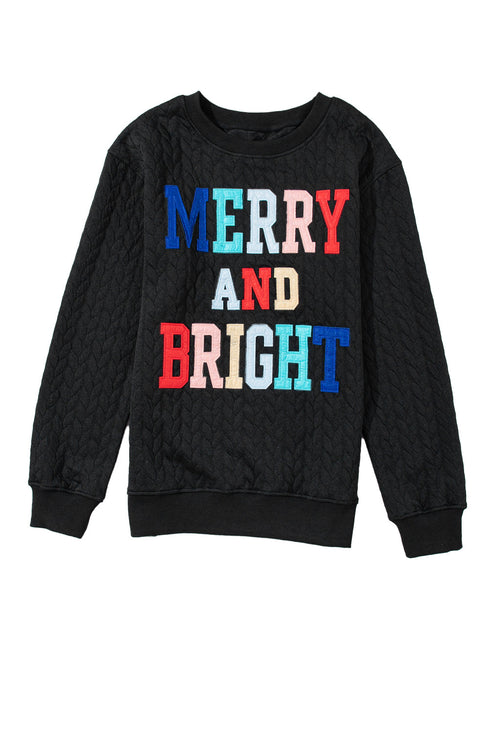Quilted Texture Letter Pattern Crewneck Long Sleeve Sweatshirt