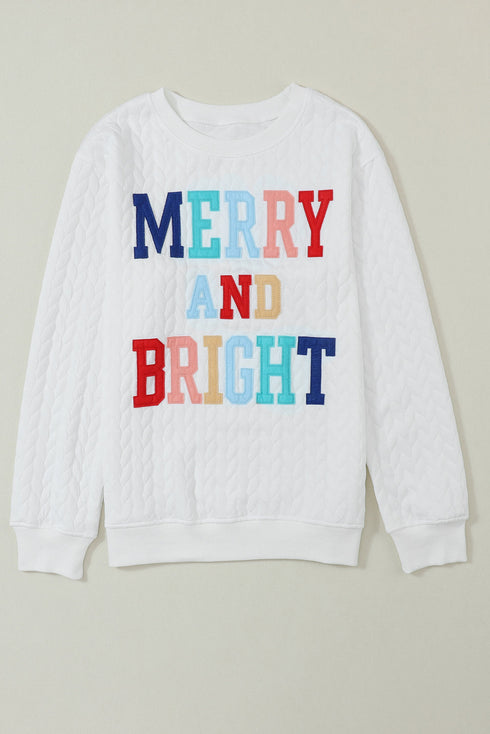 Quilted Texture Letter Pattern Crewneck Long Sleeve Sweatshirt