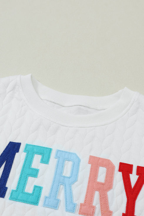 Quilted Texture Letter Pattern Crewneck Long Sleeve Sweatshirt