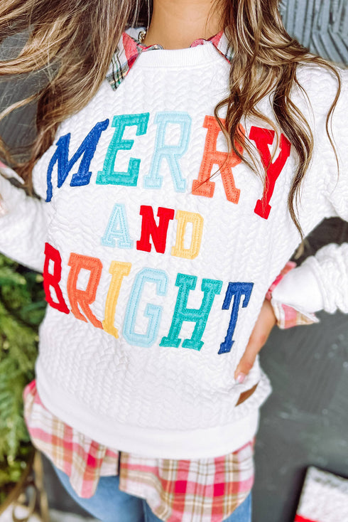Quilted Texture Letter Pattern Crewneck Long Sleeve Sweatshirt