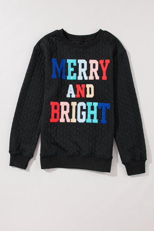 Quilted Texture Letter Pattern Crewneck Long Sleeve Sweatshirt