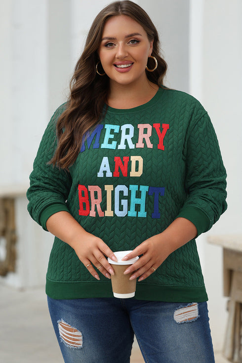 Quilted Texture Letter Pattern Crewneck Long Sleeve Sweatshirt