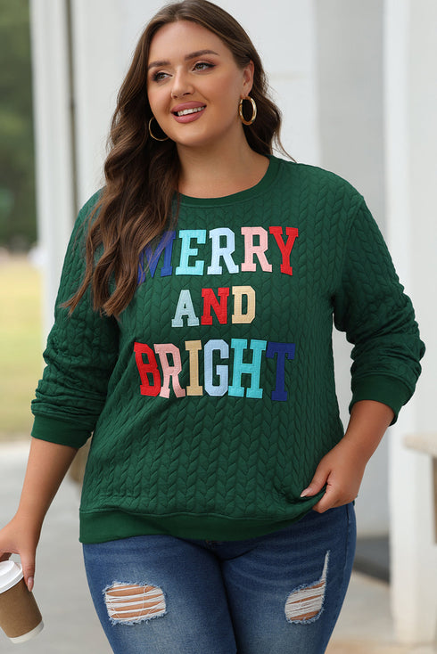 Quilted Texture Letter Pattern Crewneck Long Sleeve Sweatshirt