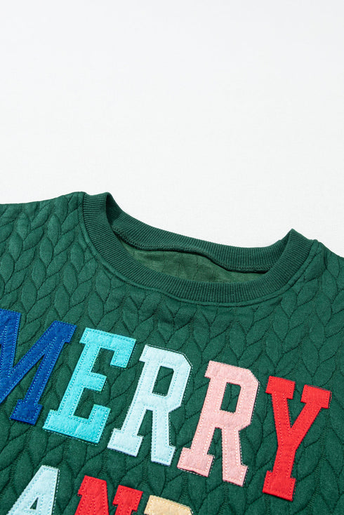 Quilted Texture Letter Pattern Crewneck Long Sleeve Sweatshirt