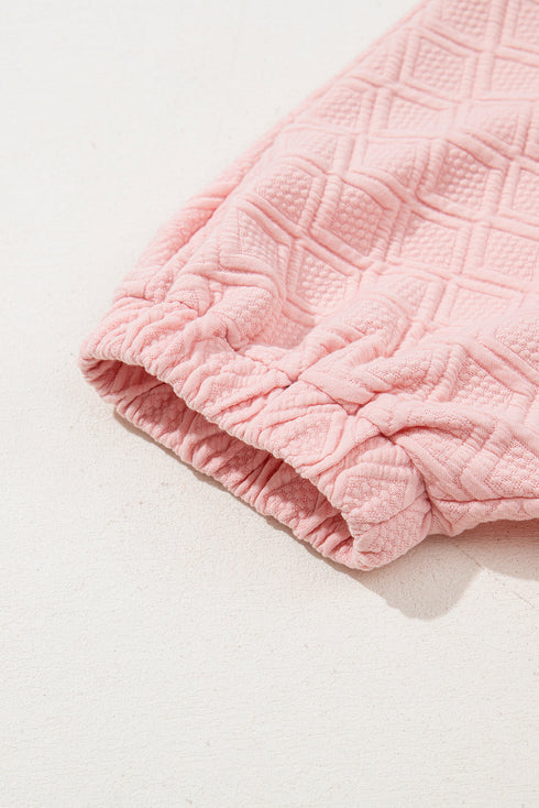 Quilted Texture Short Sleeve Half Zip Pullover