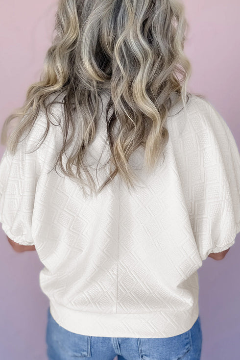 Quilted Texture Short Sleeve Half Zip Pullover