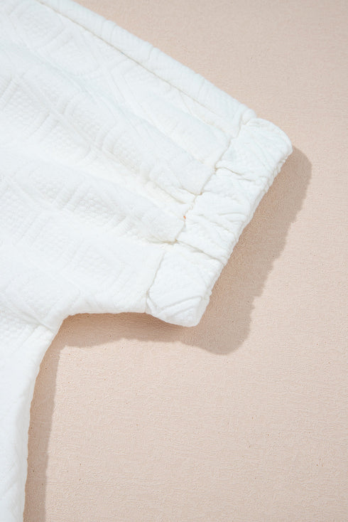 Quilted Texture Short Sleeve Half Zip Pullover