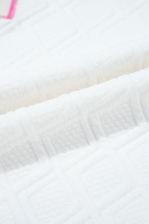 Quilted Texture Short Sleeve Half Zip Pullover