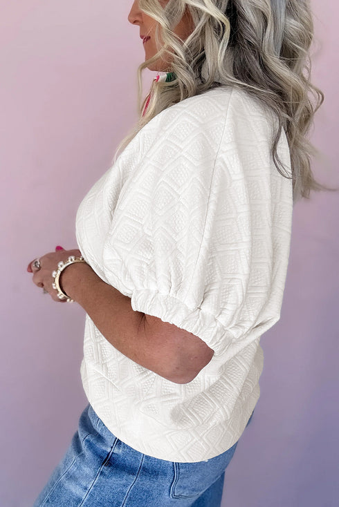 Quilted Texture Short Sleeve Half Zip Pullover